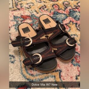 Dolce Vita Black and Brown Woven Sandals
